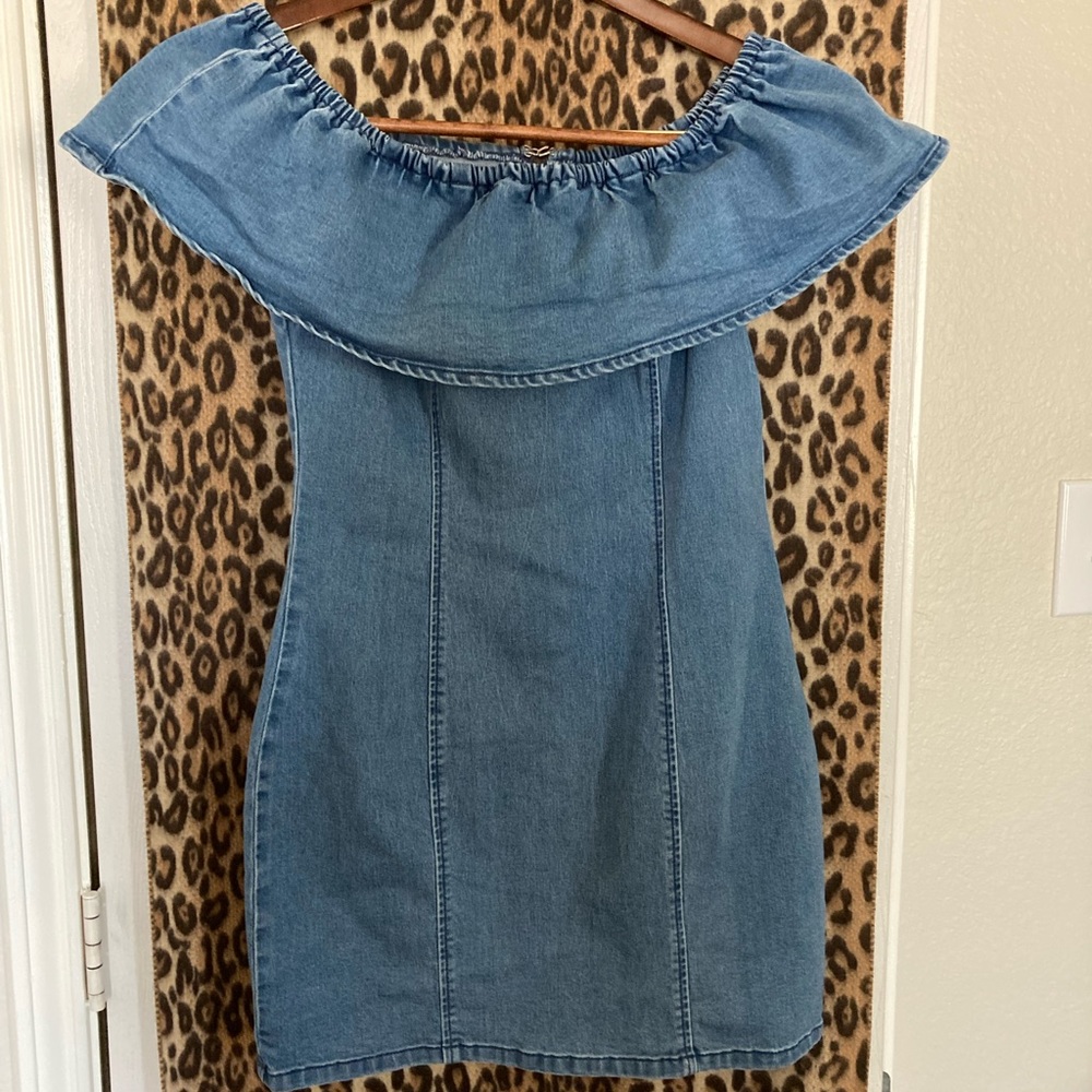 MP/D Revolve - Denim off-shoulder mini-dress.  Size M.  Like new.